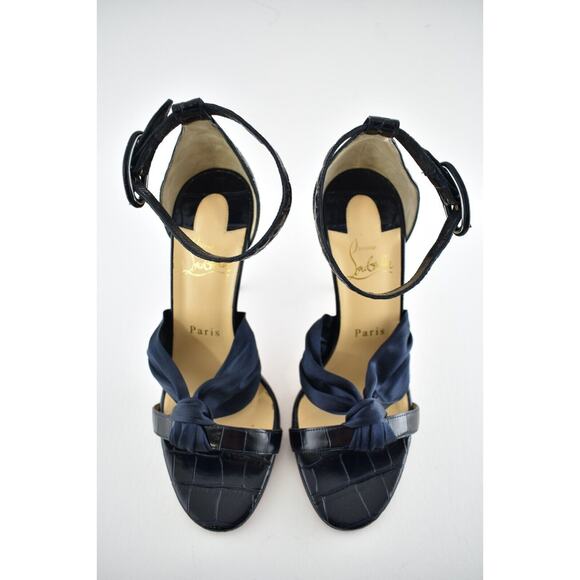 Christian Louboutin Ruban 100 Blue Croc Satin Ankle Strap Sandal Heel Pump 42 - Picture 3 of 9